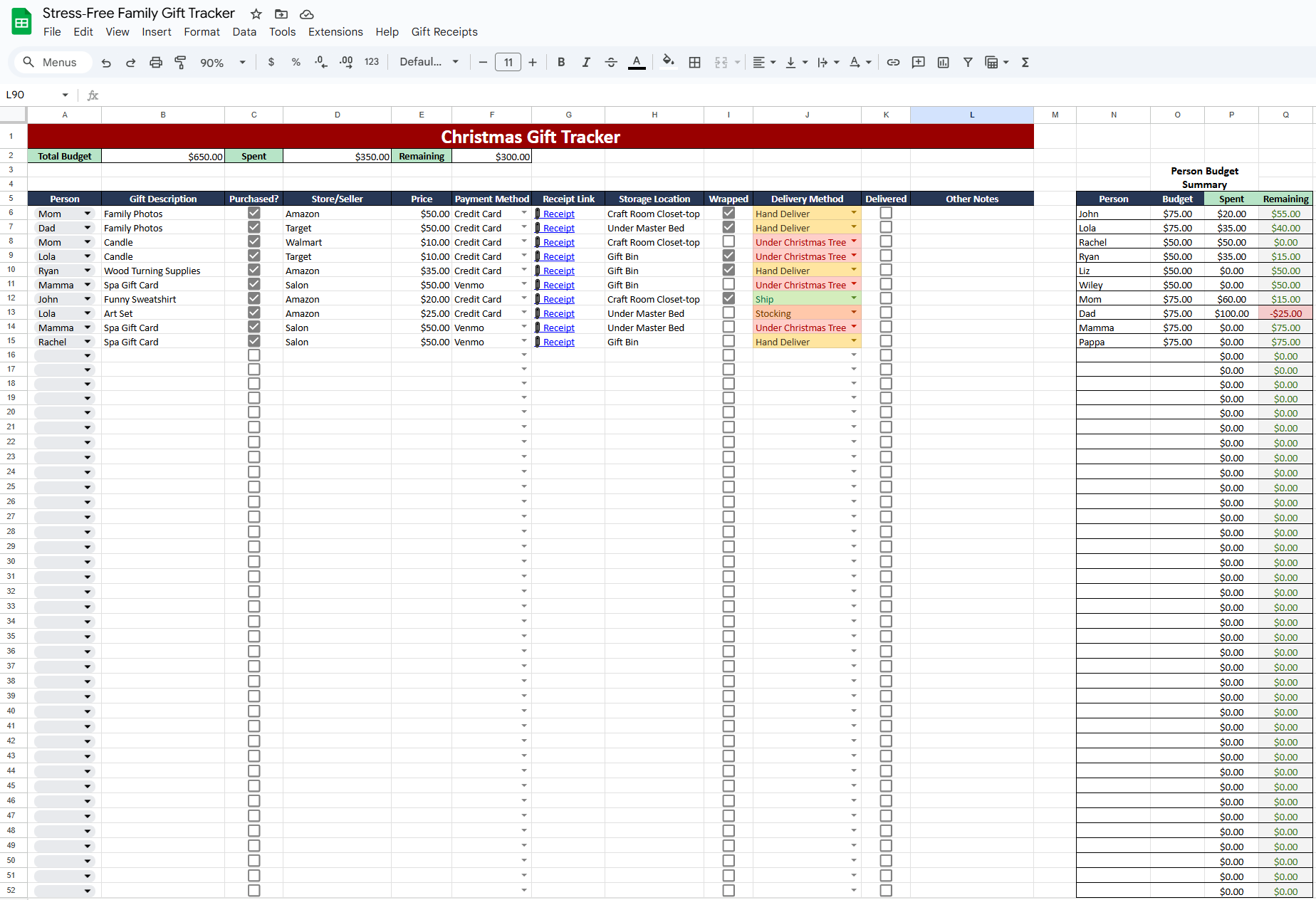 Christmas tab filled in