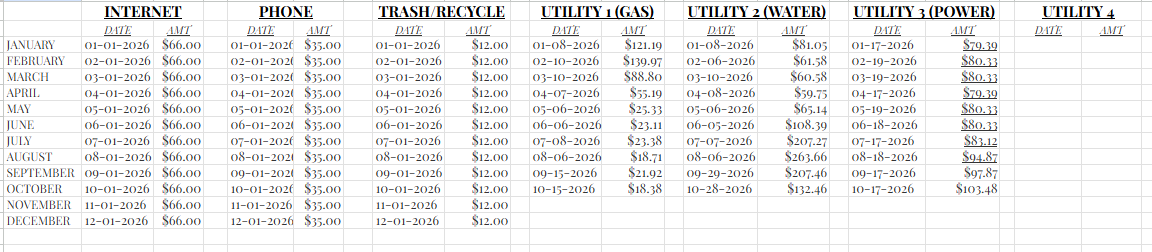 Detailed utilities tracking tab preview