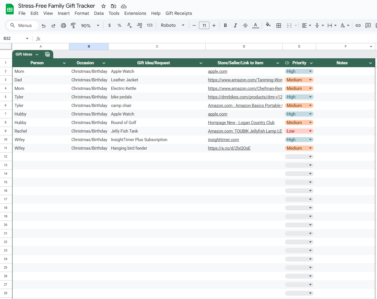 Gift Ideas tab preview