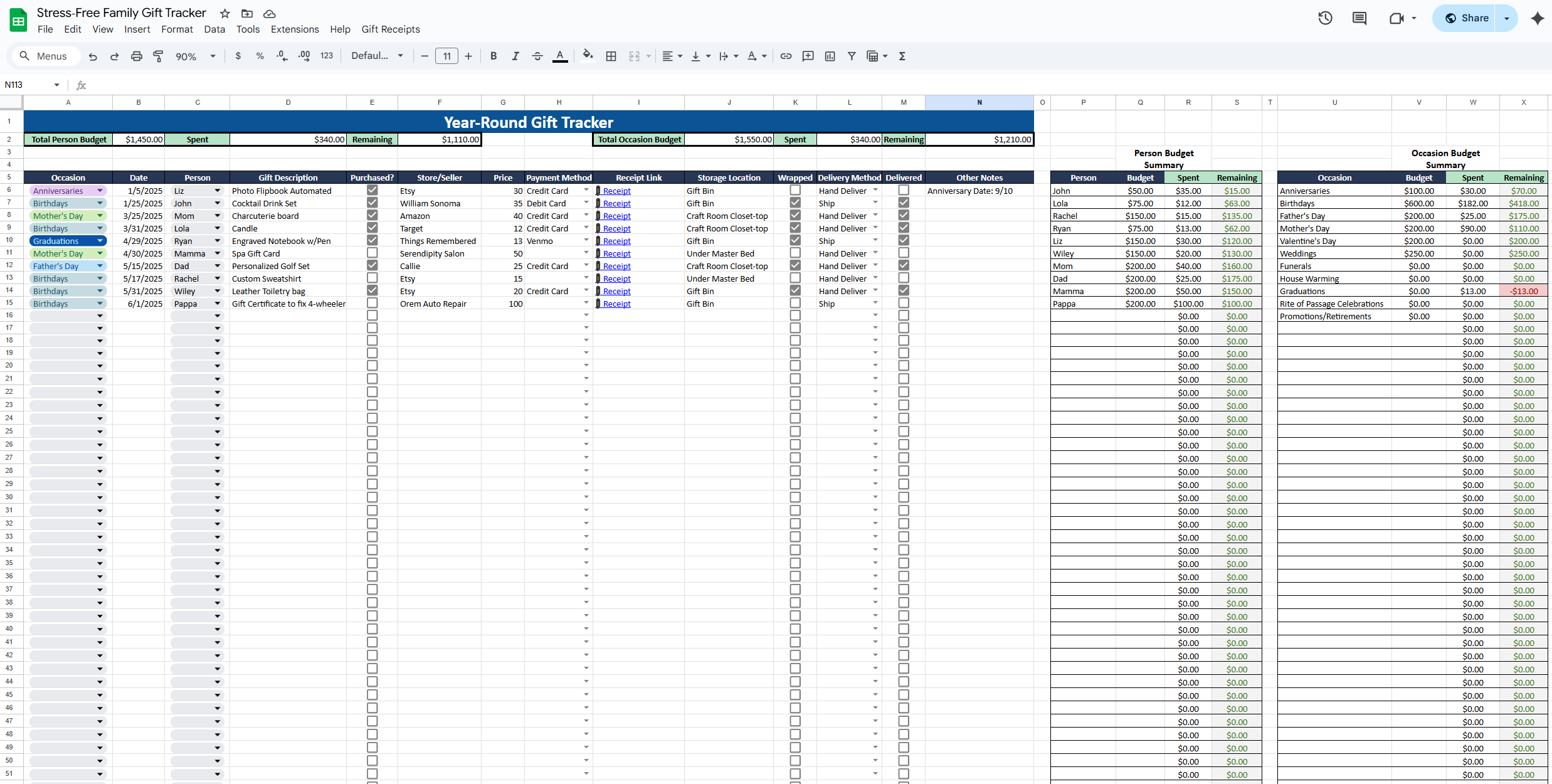 Year-Round tab filled in